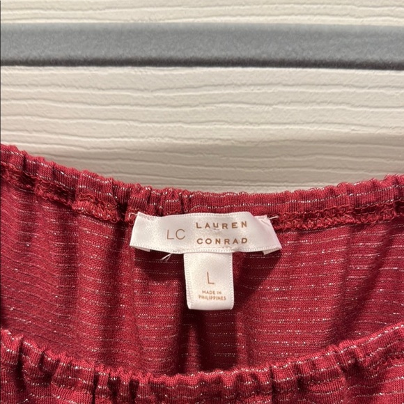 LC Lauren Conrad Red Puff Sleeve Peplum Blouse - Picture 5 of 11